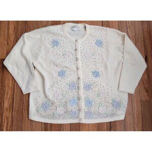 Vintage Marisa Christina Beaded Floral Cardigan Sweater 2X Cottagecore 2XL XXL